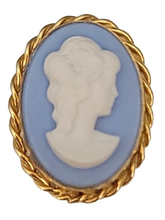 Carla Jewelry - Carla 1-20 12K GF Blue Resin Cameo Brooch Pendant, Signed